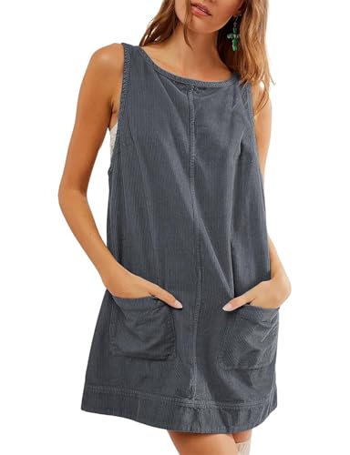 SotRong Damen Cord Overall Kleid Rundhals A-Linie Rock Elegante Herbstkleid Tall Pullover Knielang Ärmellos Minikleid Latzhose mit Taschen Dunkelgrau L SotRong Damen Cord Overall Kleid Rundhals A-Linie Rock Elegante Herbstkleid Tall Pullover Knielang Ärmellos Minikleid Latzhose mit Taschen Dunkelgrau L von SotRong