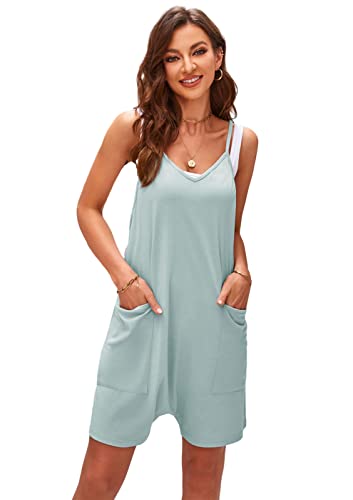 SotRong Damen Kurze Jumpsuits mit Tasche Einteilig Baggy-Overall Lässig Locker Baggy-Spielanzug Sommer Boho Strampler Hosen Erbsengrün 2XL von SotRong