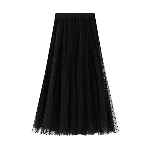 SotRong Gepunktet Tüllrock Blau Damen Midi Überlagerter Mehrlagiger Elastischer Hoch Taillierter A Linien Tutu Rock Mesh-Chiffon-Faltenrock mit Blumendekoration von SotRong