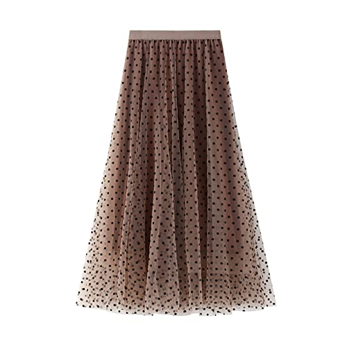 SotRong Gepunktet Tüllrock Beige Damen Midi Überlagerter Mehrlagiger Elastischer Hoch Taillierter A Linien Tutu Rock Mesh-Chiffon-Faltenrock mit Blumendekoration von SotRong