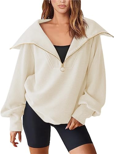 SotRong Damen-Sweatshirt mit Viertelreißverschluss, übergroßer Reverskragen, lange Ärmel, lockere Passform, trendiges Y2K-modisches Baggy-Top, aprikose, XX-Large von SotRong