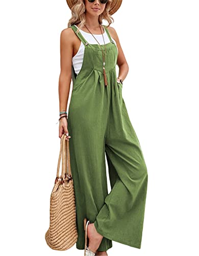 SotRong Grün Latzhose Damen Weite Bein Schlag Jumpsuit mit Tasche Loose Fit Baggy Playsuits Sommer Boho Strampler Ärmellos Riemchen Overalls Casual Adjustable Bib Pants 2XL von SotRong