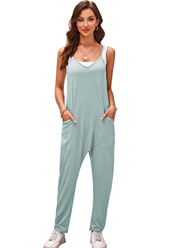 SotRong Lässiger Jumpsuit Damen Sommer 7/8 Länge Baumwolle Latzhose Adjust Strap Pocket Playsuits Sommer Boho Romper Casual Loose Overall Erbse Grün 2XL von SotRong