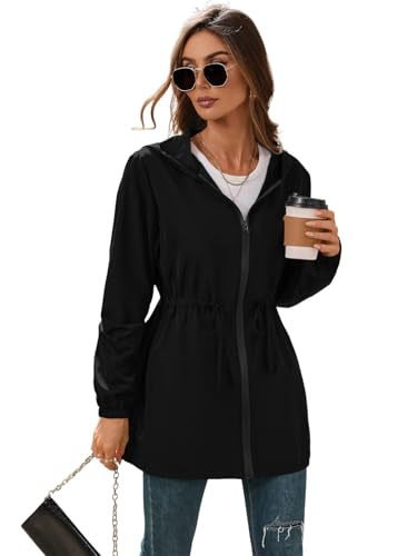 SotRong Leichte, dünne, verstaubare Damenjacke, wasserdicht, faltbar, verstaubar, Regenmantel, mit Reißverschluss, Windbreaker für alle Jahreszeiten, Schwarz , S SotRong Leichte, dünne, verstaubare Damenjacke, wasserdicht, faltbar, verstaubar, Regenmantel, mit Reißverschluss, Windbreaker für alle Jahreszeiten, Schwarz , S von SotRong