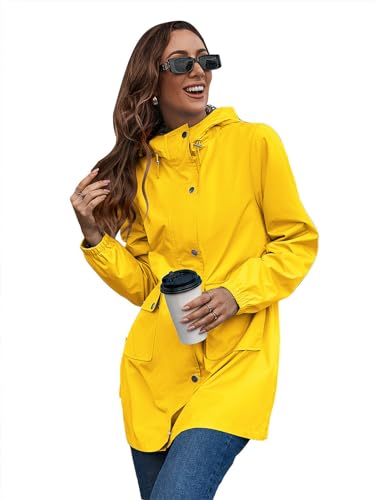 SotRong Leichte wasserdichte Jacken Damen verstaubare Regenjacke Kapuze Regenmantel Damen Frühling Sommer Anoraks Jacken Outdoor Cagoule Trenchcoat, gelb, 36 von SotRong