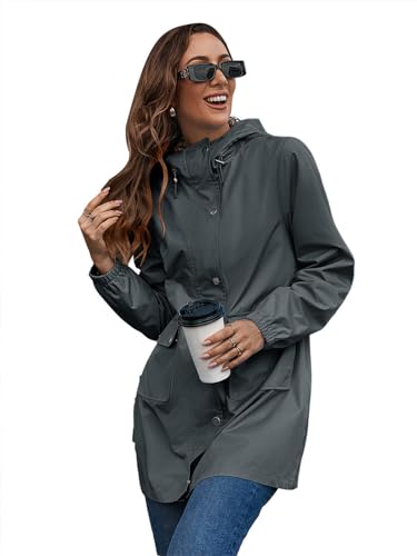 SotRong Warme Winterjacken für Damen, wasserdicht, lang, Trenchcoat, Kapuze, Regenmantel, winddicht, Outdoor-Jacke, grau, M von SotRong