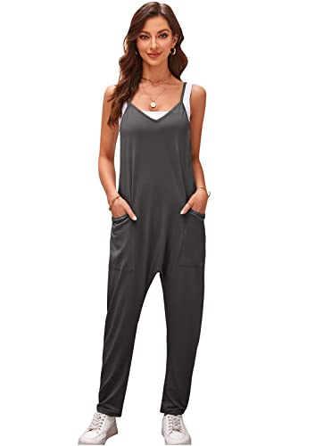 SotRong Overall Damen Sommer Harem Jumpsuits Ärmellos ein Stück Baggy Playsuit Hot Shot Onesie Solid V-Ausschnitt Sling Romper Casual lose Overall Dunkelgrau L von SotRong