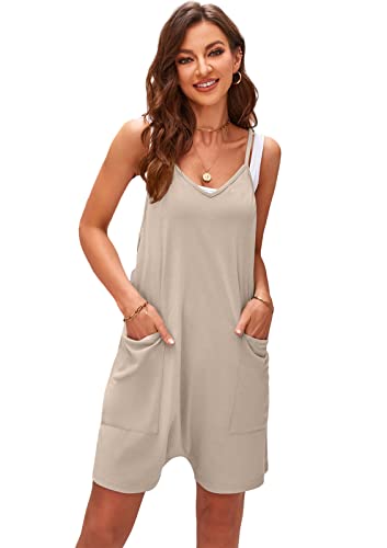 SotRong Overall Damen Sommer Kurz mit Tasche Einteilig Baggy-Overall Lässig Locker Baggy-Spielanzug Boho-Strampler Hosen Haferflocken M von SotRong