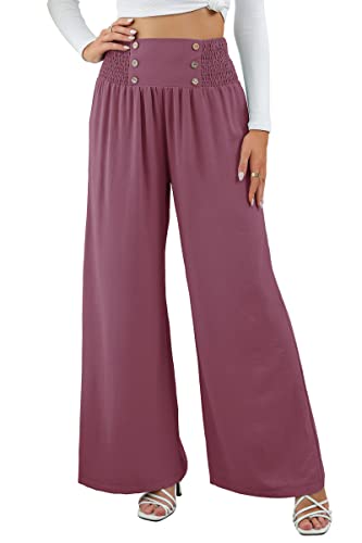 SotRong Sommerhose Damen Leicht Baggy Schlaghose Culottes Hosen Elastische Taille Ausgestellte Palazzo Hose mit Weitem Bein Boho Chiffon Hose Yoga Lounge Hose Violett L von SotRong