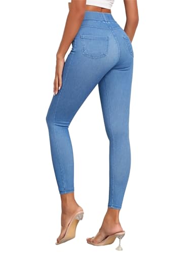 SotRong Skinny-Jeans für Damen, hohe elastische Taille, Jeggings, Stretch, schmale Passform, Bauchkontrolle, Denim-Look, Leggings mit Taschen, hellblau, S von SotRong