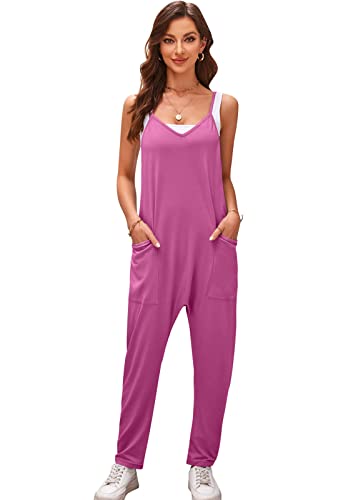 SotRong Sling Pocket Jumpsuit Damen Oversize Lässiger Baggy Loose Boho Playsuit V-Ausschnitt Ärmellos Riemen Strampler Sommer Lose Overall Jumpsuit Ärmelloser Latzhosen mit Große Taschen Fuchsia XL von SotRong