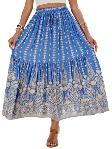 SotRong Sommer-Boho-Midirock, Vintage-Stil, Blumendruck, röcke, hohe Taille, lange Sommerkleider für Strandurlaub, J-blue, M SotRong Sommer-Boho-Midirock, Vintage-Stil, Blumendruck, röcke, hohe Taille, lange Sommerkleider für Strandurlaub, J-blue, M von SotRong