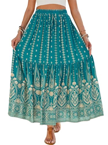 SotRong Sommer-Boho-Midirock, Vintage-Stil, Blumendruck, röcke, hohe Taille, lange Sommerkleider für Strandurlaub, J-green, XL SotRong Sommer-Boho-Midirock, Vintage-Stil, Blumendruck, röcke, hohe Taille, lange Sommerkleider für Strandurlaub, J-green, XL von SotRong