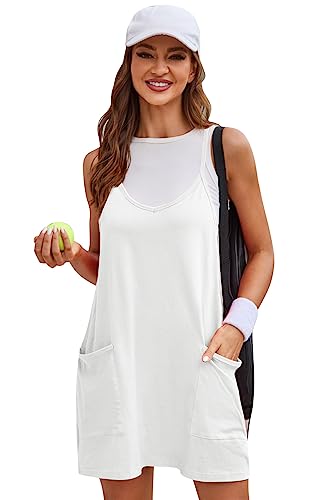 SotRong Sommerkleider mit Trägern, für Damen, UK-Minikleid, ärmellos, V-Ausschnitt, Baumwolle, Golf, athletisch, Training, Tennis, Kleid mit Cami und separaten Shorts, weiß, X-Large von SotRong