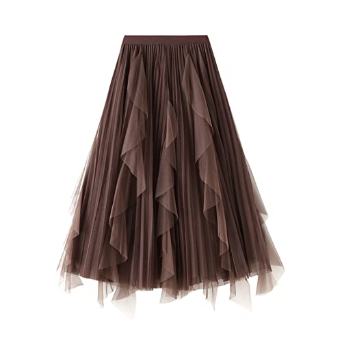 SotRong Tüllrock Damen Karneval Asymmetrisch Midirock Elastisch Hohe Taille Stufendecke Sommerrock Mesh Ballett Hochzeit Party Abschlussball A-Linie Faltenrock Grün von SotRong