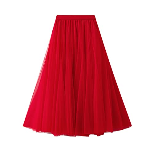 SotRong Tüllrock Lang Damen Elegant Elastisch Hohe Taille Mesh Plissee Maxirock Ballett Hochzeit Party Abschlussball Sommerrock Rot SotRong Tüllrock Lang Damen Elegant Elastisch Hohe Taille Mesh Plissee Maxirock Ballett Hochzeit Party Abschlussball Sommerrock Rot von SotRong