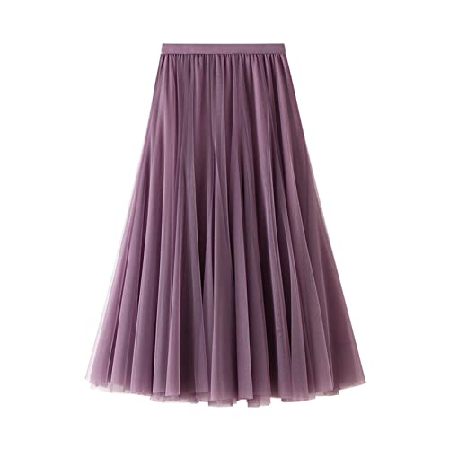 SotRong Tüllrock Lang Damen Elegant Elastisch Hohe Taille Mesh Plissee Maxirock Ballett Hochzeit Party Abschlussball Sommerrock Violett von SotRong