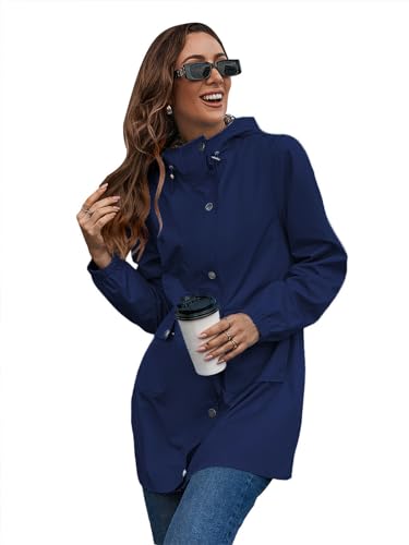 SotRong Warme Winterjacken für Damen, wasserdicht, lang, Trenchcoat, Kapuze, Regenmantel, winddicht, Outdoor-Jacke, marineblau, 38 von SotRong