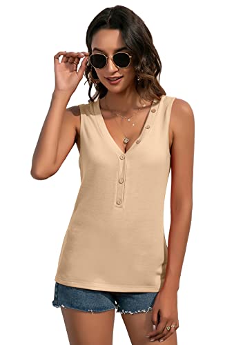 SotRong Westen für Damen, V-Ausschnitt, Sommer, Tank-Top, lockere Passform, Button-Down, ärmelloses T-Shirt, aprikose, Small von SotRong