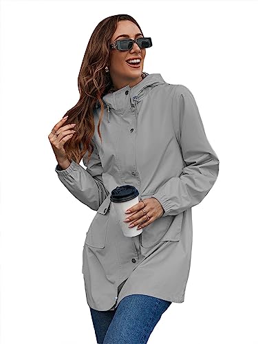 SotRong Winter Warme Jacken für Frauen UK Wasserdicht Lange Trenchcoat Mit Kapuze Regenmantel Winddicht Outdoor Jacke, hellgrau, 46 von SotRong