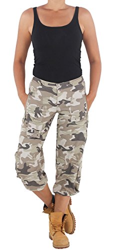 Camouflage Damen Shorts Capri Hot Pants Bermuda Cargo Army Armee Kurze 3/4 Hose Beige XS/34 von Sotala