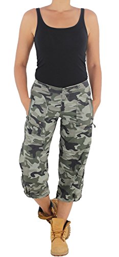 Camouflage Damen Shorts Capri Hot Pants Bermuda Cargo Army Armee Kurze 3/4 Hose Khaki XS/34 von Sotala