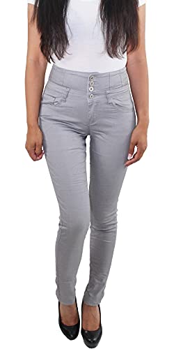 Damen 4 Knopf Skinny Jeans Röhrenjeans Slim Fit Hose High Waist Corsagenhose Stretchhose 38 (M) Grau von Sotala