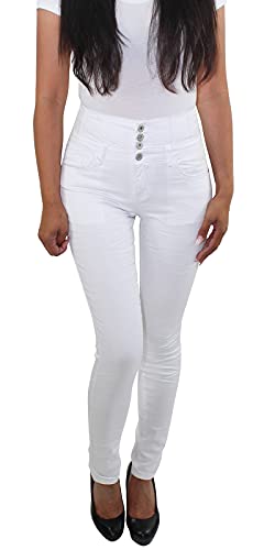 Damen 4 Knopf Skinny Jeans Röhrenjeans Slim Fit Hose High Waist Corsagenhose Stretchhose 38 (M) Weiss von Sotala