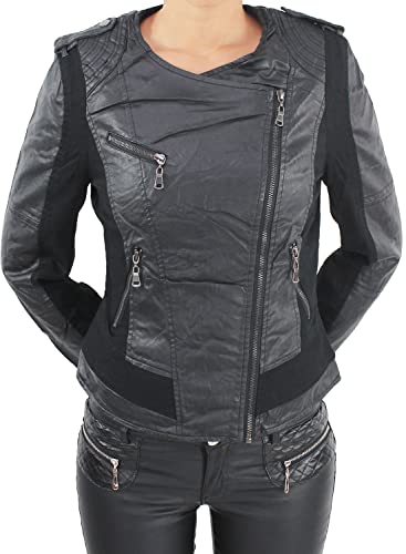 Damen Blazer Jacke Leder Optick Kunstlederjacke Übergangs Jacket Bikerjacke Schwarz S/36 von Sotala