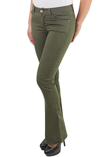 Damen Bootcut Hose Schlaghose Schlagjeans Hüftjeans Flared Jeans Blau 40 (L) Khaki von Sotala