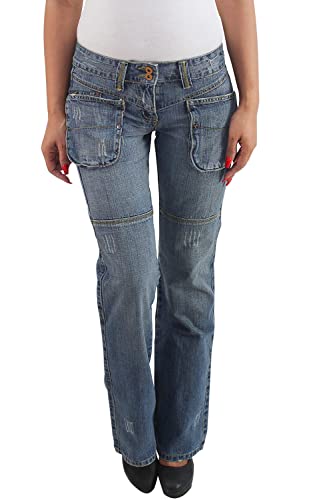 Damen Bootcut Hose Schlaghose Schlagjeans Hüftjeans Flared Jeans Blau 42 (XL) von Sotala