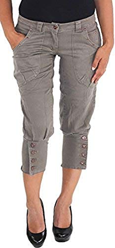 Damen Boyfriend Chino Bermuda 3/4 Capri Kurze Sommer Pump Hose Shorts Hüfthose Grau S/36 von Sotala