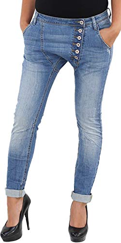 Damen Boyfriend Jeans Hose Röhrenjeans Baggy Cinohose Hüfthose Haremshose A RX860 36 von Sotala