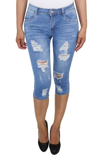 Damen Capri 3/4 Bemuda Jeans Stretchjeans Kurze Hose Shorts Hüfthose Sommer Blau und Grau von Sotala