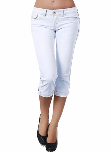 Damen Capri 3/4 Bemuda Jeans Stretchjeans Kurze Hose Shorts Hüfthose Sommer Dicke Naht Hüftjeans Weiß von Sotala