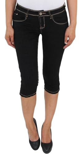 Damen Capri 3/4 Bemuda Jeans Stretchjeans Kurze Hose Shorts Hüfthose Sommer Schwarz von Sotala