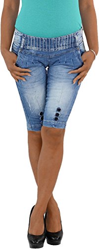 Damen Capri 3/4 Jeans Shorts Bemuda Kurze Hüft Stretch Hose Sommer Blau 34 von Sotala