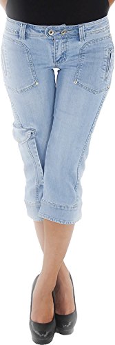 Damen Capri 3/4 Jeans Shorts Bemuda Kurze Hüft Stretch Hose fünf Modelle Blau 34 6_SC-8773 von Sotala
