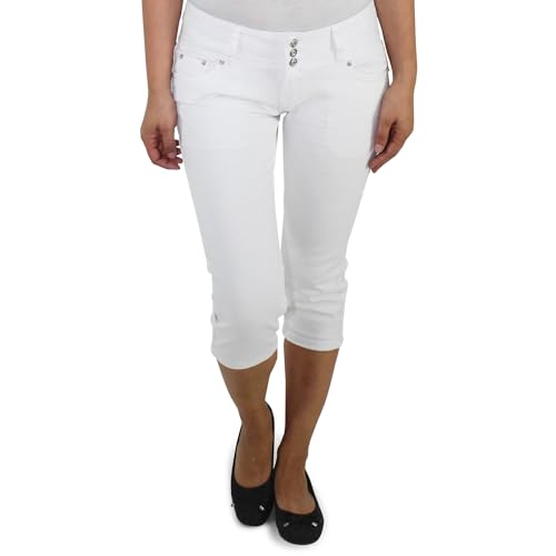 Damen Capri 3/4 Shorts Sommerhose Bermuda Hose Kurze Stretch Hüft Jeans Weiss von Sotala