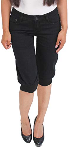 Damen Capri Shorts Sommerhose Bermuda 3/4 Jeans Kurze Hose Stretch Hüftjeans Schwarz von Sotala