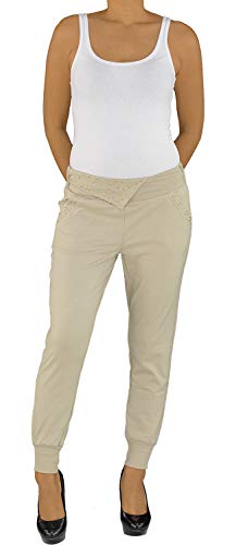 Damen Freizeithose Boyfriend Stretch Pump Hüfthose Sport Hose Schwarz Beige 503 34 Beige von Sotala