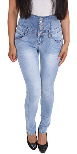 Damen High Waist Corsagen Skinny Röhrenjeans Slim Fit Jeans Stretch Hose Hochbund Blau von Sotala