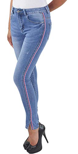 Damen High Waist Röhrenjeans Hochbund hoher Schnitt mit Seitenstreifen Stretch Skinny Slim Fit Jeans Hose (A) 36 (S) von Sotala