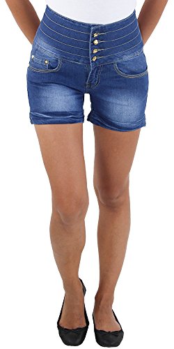 Damen Hochschnitt Hotpants Hot Pants Jeans Shorts Capri Kurze Hose Blau S/36 von Sotala