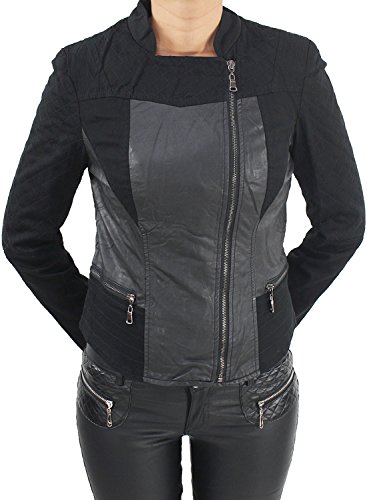 Damen Jacke Leder Optick Kunstlederjacke Übergangs Jacket Bikerjacke Blazer Blau Schwarz Beige Schwarz L/40 von Sotala