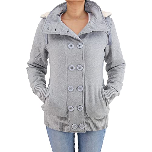 Damen Jacke Mantel Winterjacke Kapuze Dufflejacke Hoodie Dufflecoat Fleece 065 36 (S) Grau von Sotala