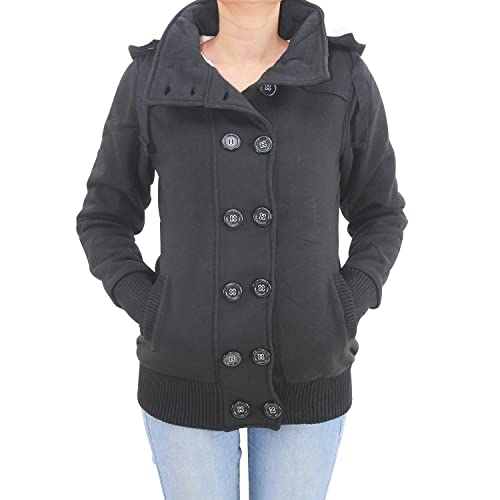 Damen Jacke Mantel Winterjacke Kapuze Dufflejacke Hoodie Dufflecoat Fleece 065 36 (S) Schwarz von Sotala