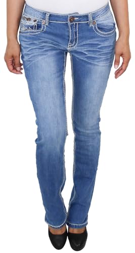 Damen Jeans Hose Hüftjeans Gerades Bein Bootcut Gerader Schnitt Dicke Naht Blau bis Übergröße XXXXL 4XL von Sotala