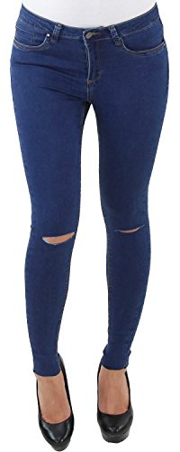 Damen Jeans Hose mit Rissen Skinny Hüft Stretch Slim Fit Röhre Röhrenjeans Blau D525 L/40 von Sotala