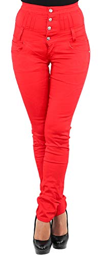 Damen Jeans Röhrenjeans Stretchjeans Hochschnitt Corsagenjeans Stretch Hose Rot M/38 von Sotala